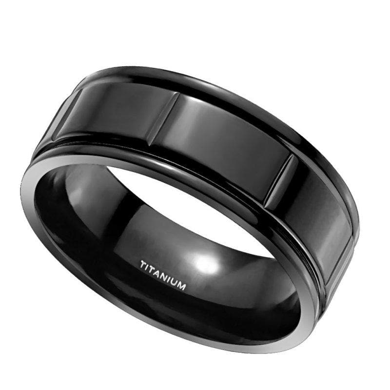 Mens Simple Gothic Titanium Ring Anniversary Black Wedding Band