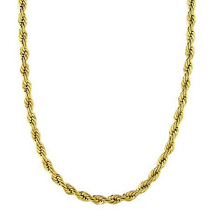 6mm Rope Chain Gold PVD Plate 316L Surgical Stainless Steel Necklace 24-30-Inch