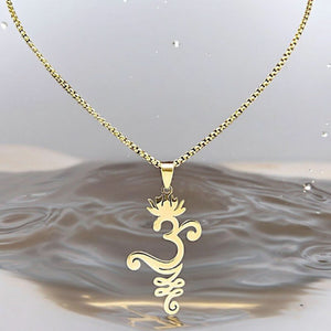 Aum Necklace Gold PVD Plate Stainless Steel Buddhist Jainism Hindu Om Pendant