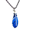 Blue Feather Necklace 316L Stainless Steel Bird Falcon Crow Raven Pendant Chain Back