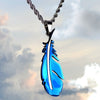 Blue Feather Necklace 316L Stainless Steel Bird Falcon Crow Raven Pendant Chain Sky