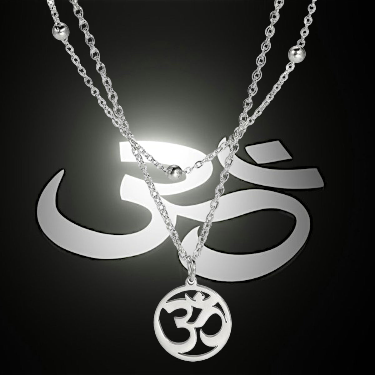 Double Chain Om Necklace Stainless Steel Layered Wrap Aum Pendant