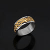 Fenrir Knot Viking Ring Mens Gold PVD Plate 316L Stainless Steel Norse Wolf Band Black