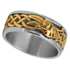 Fenrir Knot Viking Ring Mens Gold PVD Plate 316L Stainless Steel Norse Wolf Band Bottom