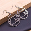 Fibonacci Spiral Earrings Silver 316L Stainless Steel Sacred Geometry Dangles Wood