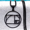 Fibonacci Spiral Necklace Black Stainless Steel Sacred Geometry Pendant Chain Sand