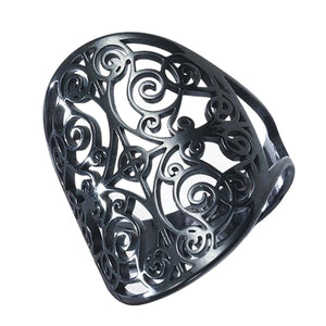 Filigree Boho Ring Black Stainless Steel Victorian Style Bohemian Band White Left