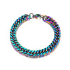 Flat Rainbow Curb Chain Bracelet 316L Stainless Steel 10mm Wide 8 Inch Long