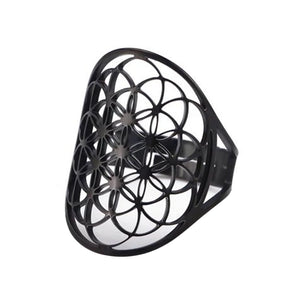 Flower of Life Black Ring 316L Stainless Steel Spiritual Sacred Geometry Band