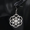 Flower of Life Earrings Silver 316L Stainless Steel Sacred Geometry Dangle Drops Black