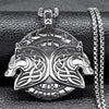 Geri Freki Viking Necklace 316L Stainless Steel Norse Wolves Wolf Pendant Chain Close