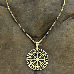 Helm of Awe Viking Necklace Gold PVD 316L Stainless Steel Norse Pendant Chain