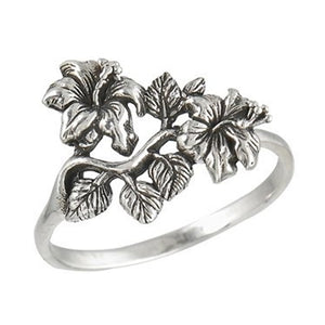 Hibiscus Flower Ring 925 Sterling Silver Symbol of Beauty Tropical Hawaiian Band
