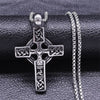 Medieval Celtic Cross Necklace Silver Stainless Steel Irish Crucifix Pendant Black