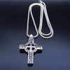 Medieval Celtic Cross Necklace Silver Stainless Steel Irish Crucifix Pendant Flat