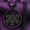 Metatrons Cube Necklace Black Stainless Steel Sacred Geometry Amulet Pendant Purple