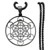 Metatrons Cube Necklace Black Stainless Steel Sacred Geometry Amulet Pendant White