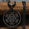 Metatrons Cube Necklace Black Stainless Steel Sacred Geometry Amulet Pendant Wood