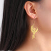 Phoenix Earrings Womens Gold PVD Plate 316L Stainless Steel Fire Bird Dangles Worn