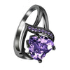 Purple Cubic Zirconia Heart Solitaire Ring Black Stainless Steel Promise Band Bottom