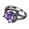 Purple Cubic Zirconia Heart Solitaire Ring Black Stainless Steel Promise Band Left