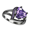 Purple Cubic Zirconia Heart Solitaire Ring Black Stainless Steel Promise Band Right