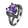 Purple Cubic Zirconia Heart Solitaire Ring Black Stainless Steel Promise Band