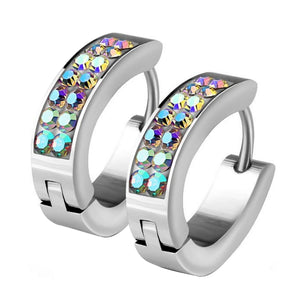 Rainbow Cubic Zirconia 316L Surgical Stainless Steel Small Huggie Hoop Earrings