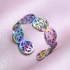 Rainbow Star Pentacle Ring 316L Stainless Steel Open Adjustable Pentagram Band Silk