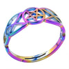 Rainbow Triple Goddess Ring 316L Stainless Steel Adjustable Celtic Pentacle Band