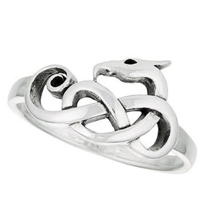 Solid 925 Sterling Celtic Dragon Ring Unisex Norse Draco Knotwork Viking Band