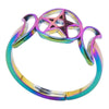 Triple Goddess Ring Rainbow 316L Stainless Steel Adjustable Moon Pentacle Band Right