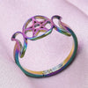 Triple Goddess Ring Rainbow 316L Stainless Steel Adjustable Moon Pentacle Band Satin