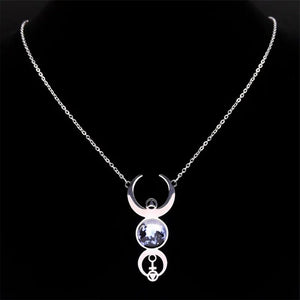 Triple Moon Goddess Necklace 316L Stainless Steel Pagan Wicca Divine Feminine Far