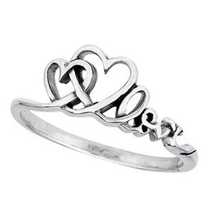 Two Hearts Love Text Promise Ring Women's 925 Sterling Silver Minimalist Band