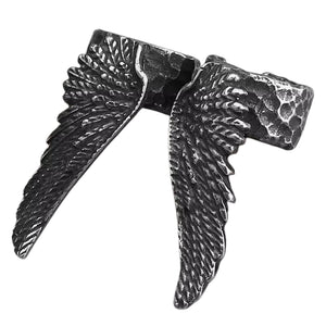 Viking Valkyrie Ear Cuff Set Silver 316L Stainless Steel Bird Raven Angel Wings White