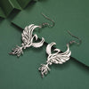 Womens Phoenix Earrings Silver 316L Stainless Steel Bird of Fire Dangles Green