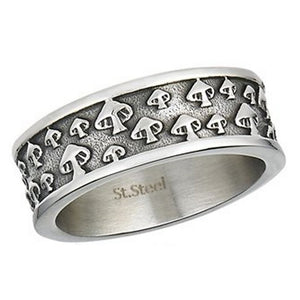 Bohemian Mushroom Ring Stainless Steel Groovy Hippie Toadstool Fungi Band