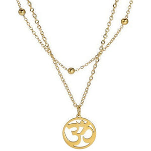 Boho Layered Wrap Aum Necklace Gold Stainless Steel Double Chain Om Pendant