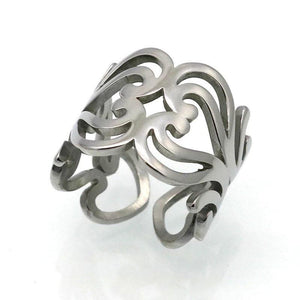 Filigree Heart Boho Ring Silver Stainless Steel Hippie Bohemian Band