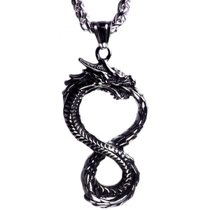 Infinite Ouroboros Necklace Stainless Steel Infinity Serpent Dragon Pendant White