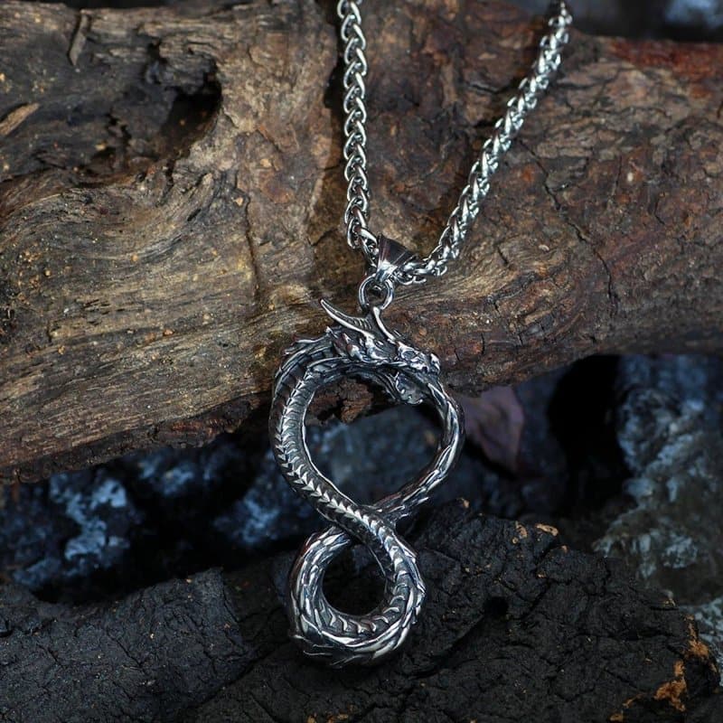 Infinite Ouroboros Necklace Stainless Steel Infinity Serpent Dragon Pe