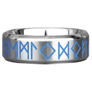 Norse Blue Rune Ring Silver Stainless Steel Luck Viking Celtic Band