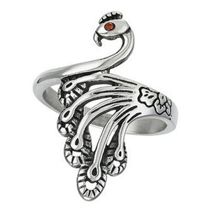 Peacock Ring Stainless Steel Victorian Art Deco Bird Boho Band