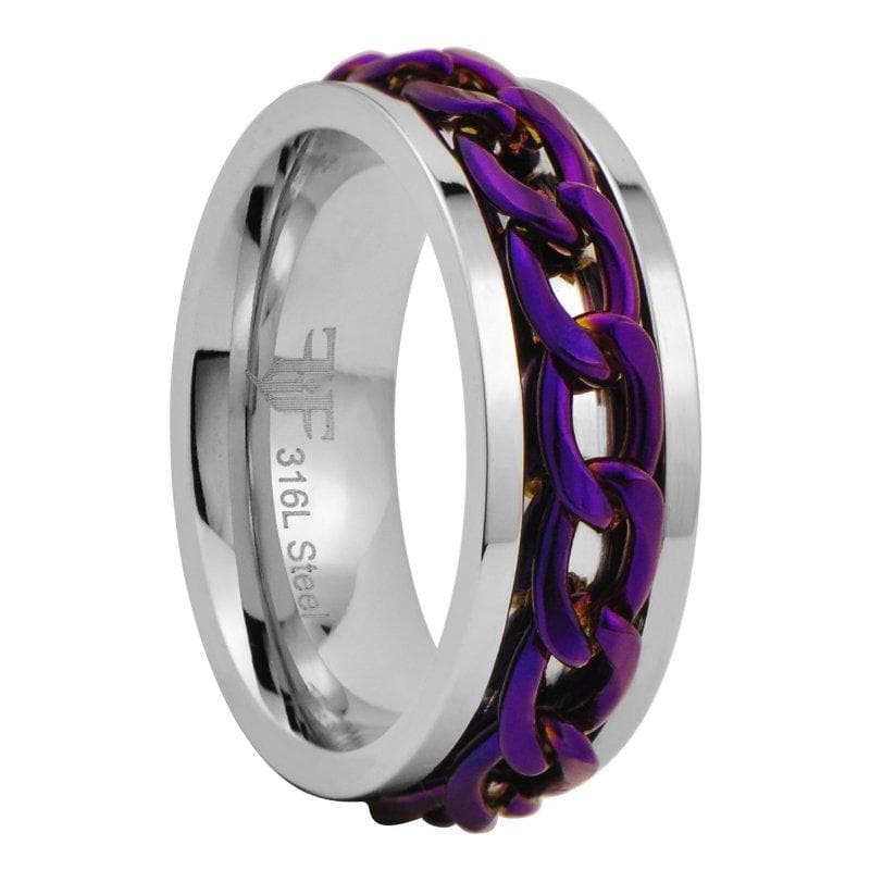 Purple Chain Spinner Ring Stainless Steel Meditation Anti Anxiety Fidg