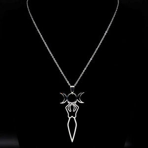 Triple Goddess Necklace Stainless Steel Divine Feminine Moon Pendant