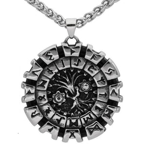 Viking Yggdrasil Circle of Life Necklace Stainless Steel Norse Tree Runes Amulet