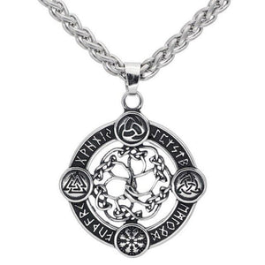 Viking Yggdrasil Necklace Stainless Steel Trinity Vegvisir Valknut Pendant